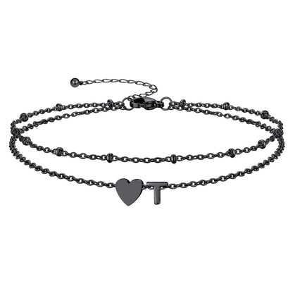 Initial Heart Layered Anklet With Heart for