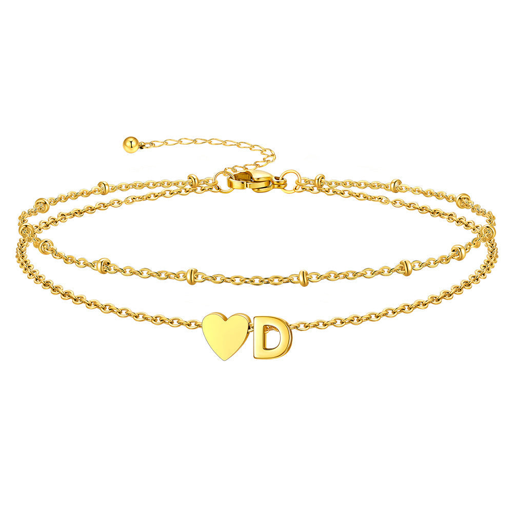 Initial Heart Layered Anklet With Heart for