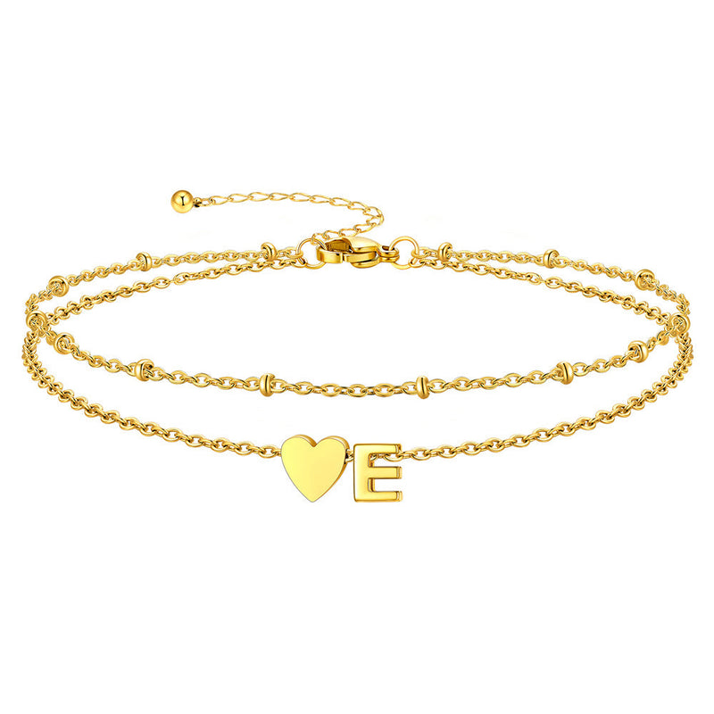 Initial Heart Layered Anklet With Heart for
