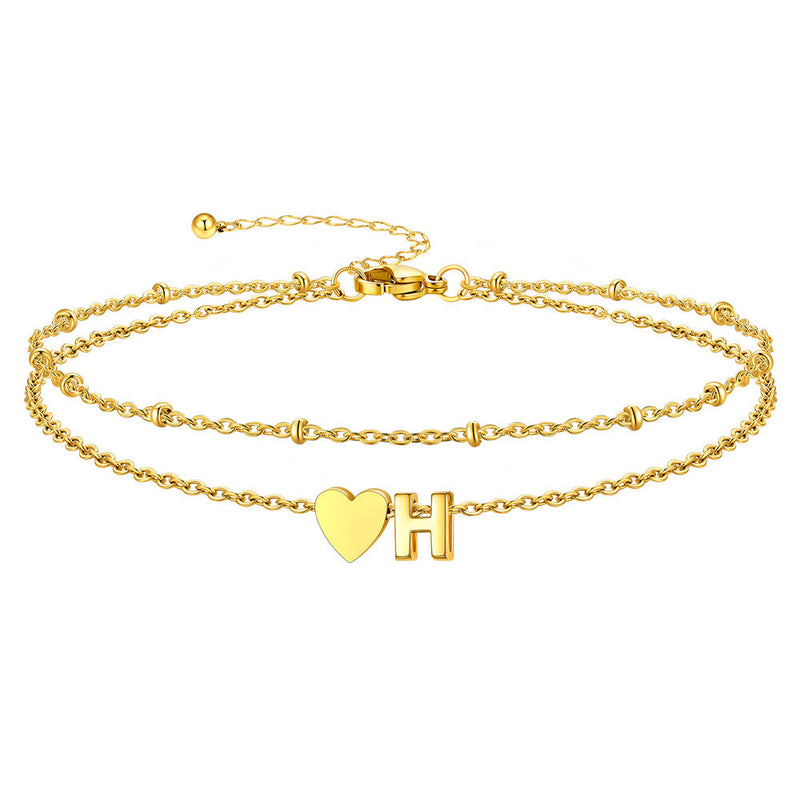 Initial Heart Layered Anklet With Heart for