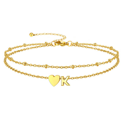 Initial Heart Layered Anklet With Heart for