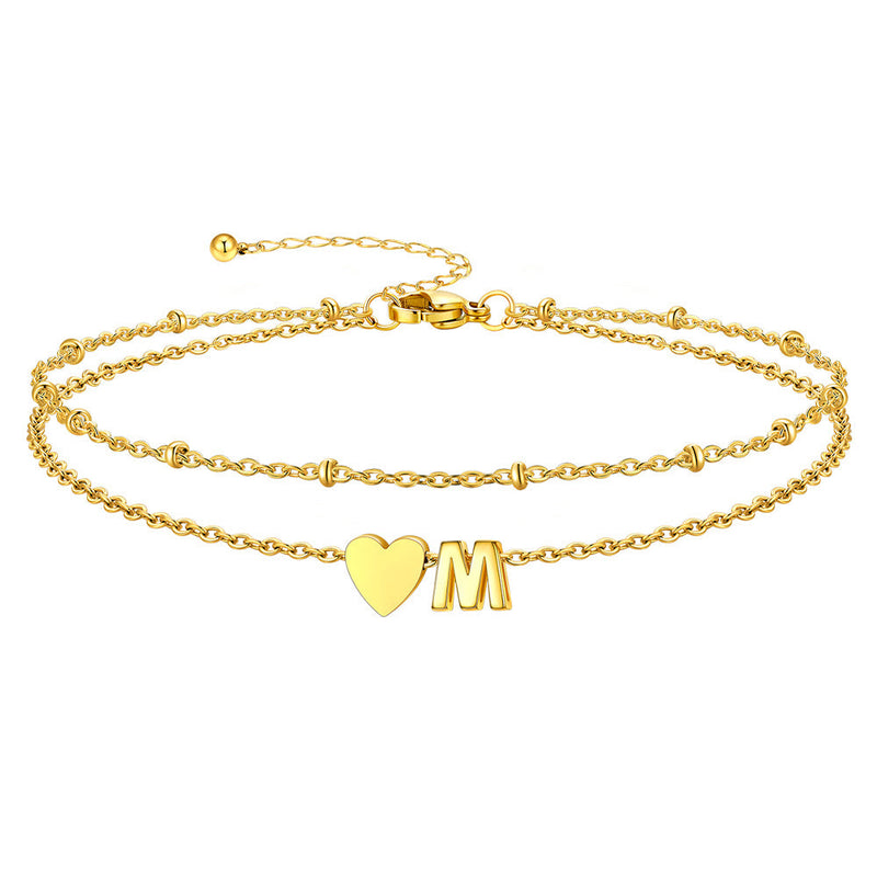 Initial Heart Layered Anklet With Heart for