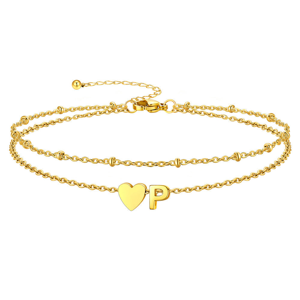 Initial Heart Layered Anklet With Heart for