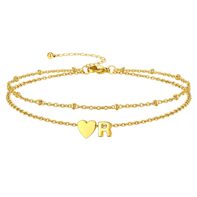 Initial Heart Layered Anklet With Heart for
