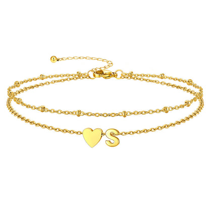Initial Heart Layered Anklet With Heart for