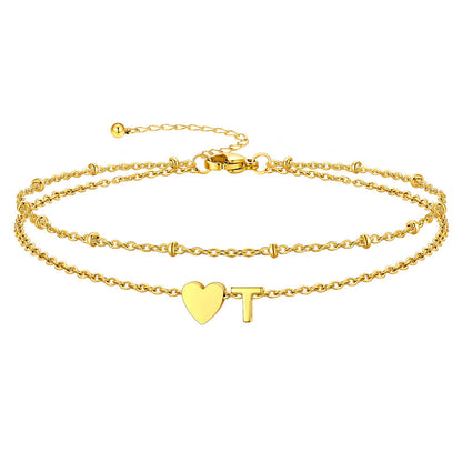 Initial Heart Layered Anklet With Heart for
