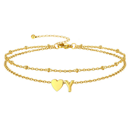 Initial Heart Layered Anklet With Heart for