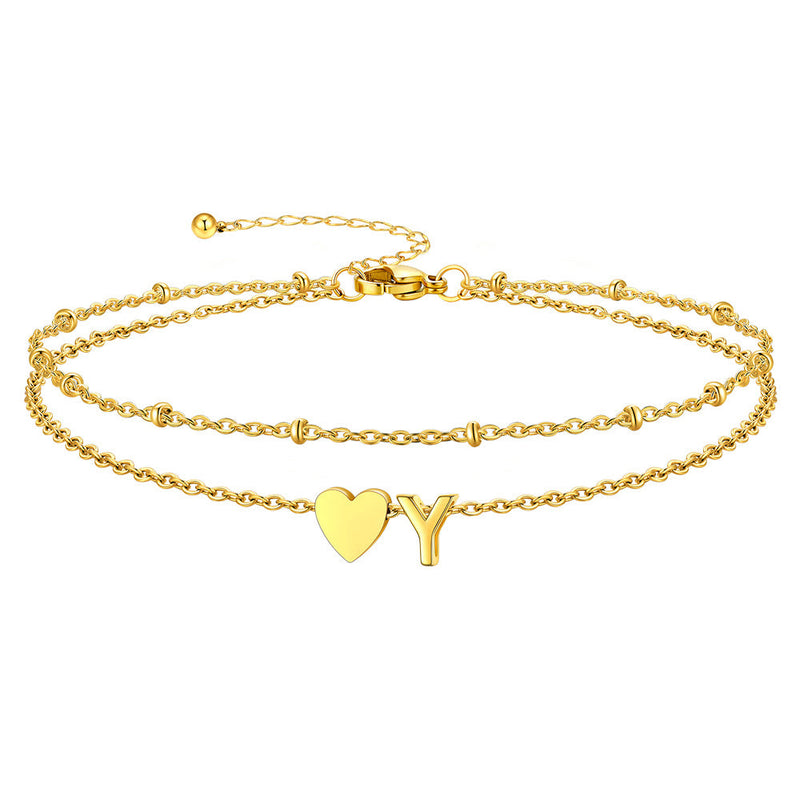 Initial Heart Layered Anklet With Heart for