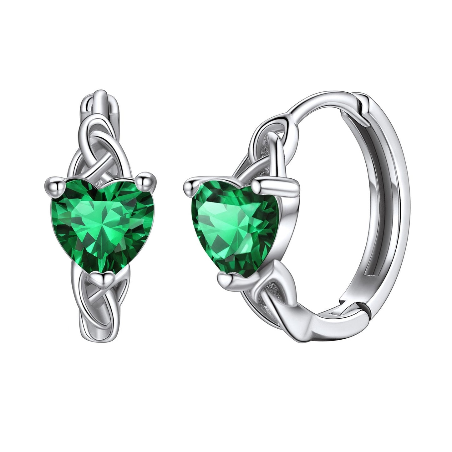 Sterling Silver Celtic Hoop Earrings With Birthstone for
