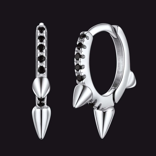 Flash Sterling Silver Spike Hoop Earrings With Black Onyx