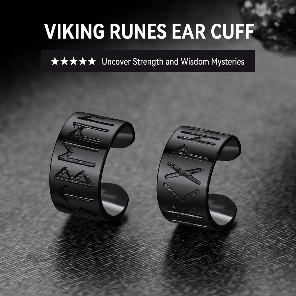 Norse Viking Runes Ear Cuff Earrings for in Sterling Silver
