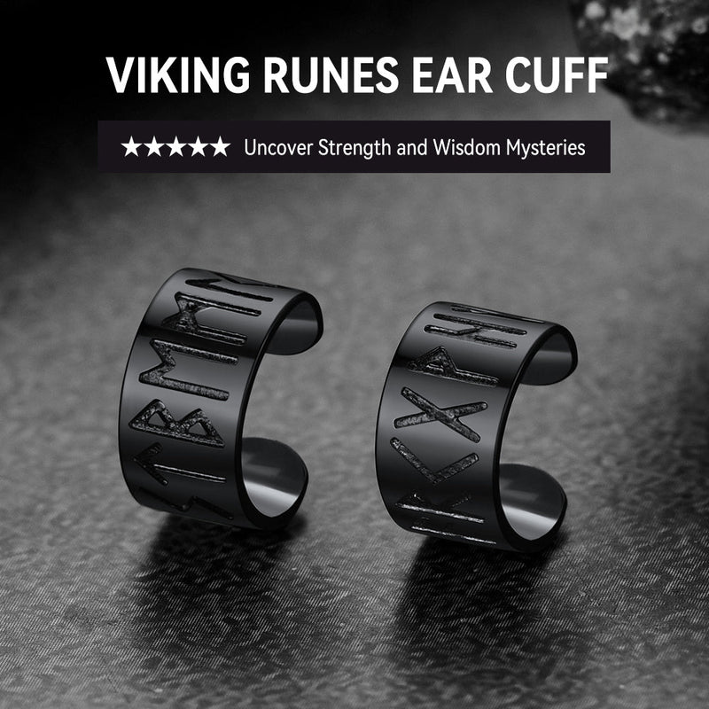 Norse Viking Runes Ear Cuff Earrings for in Sterling Silver