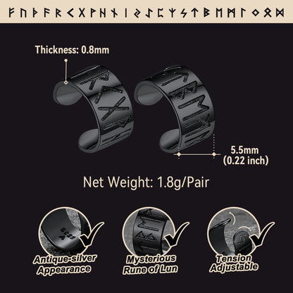 Norse Viking Runes Ear Cuff Earrings for in Sterling Silver