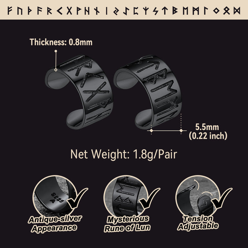 Norse Viking Runes Ear Cuff Earrings for in Sterling Silver