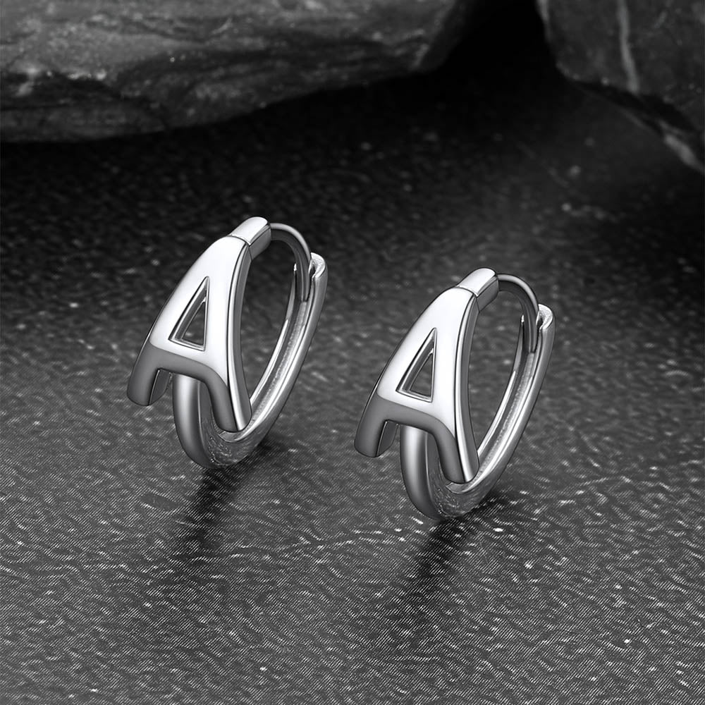 Sterling Silver Initial Letter A-z Hoop Earrings for