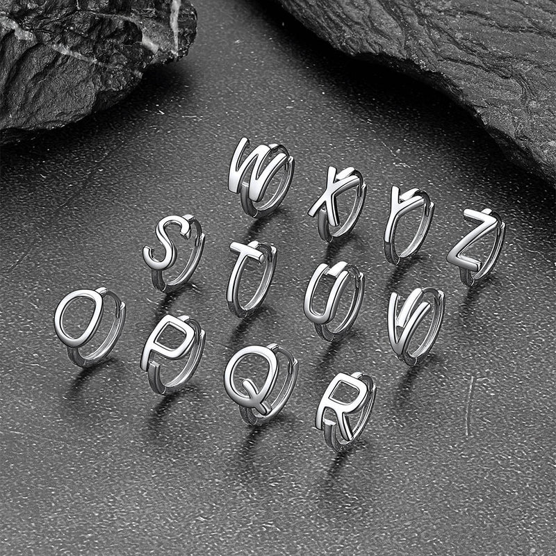 Sterling Silver Initial Letter A-z Hoop Earrings for