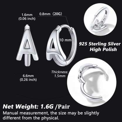 Sterling Silver Initial Letter A-z Hoop Earrings for