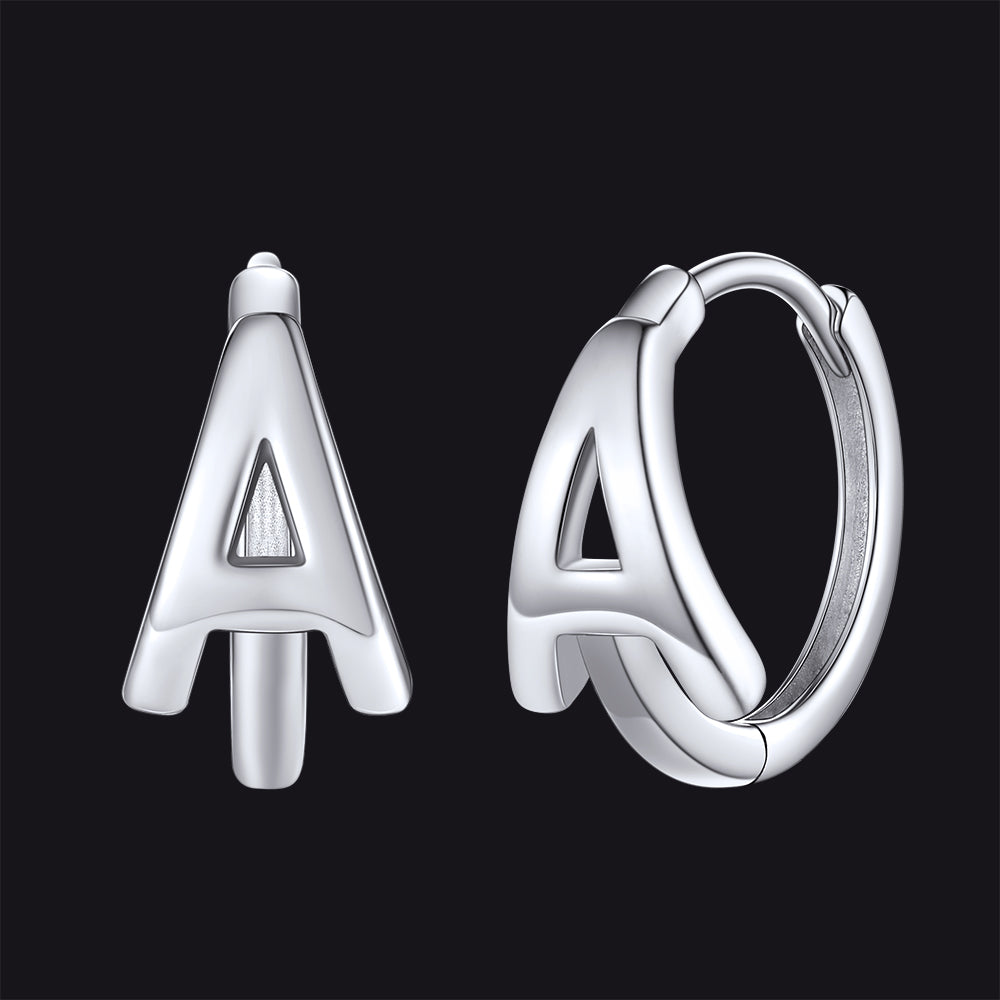Sterling Silver Initial Letter A-z Hoop Earrings for