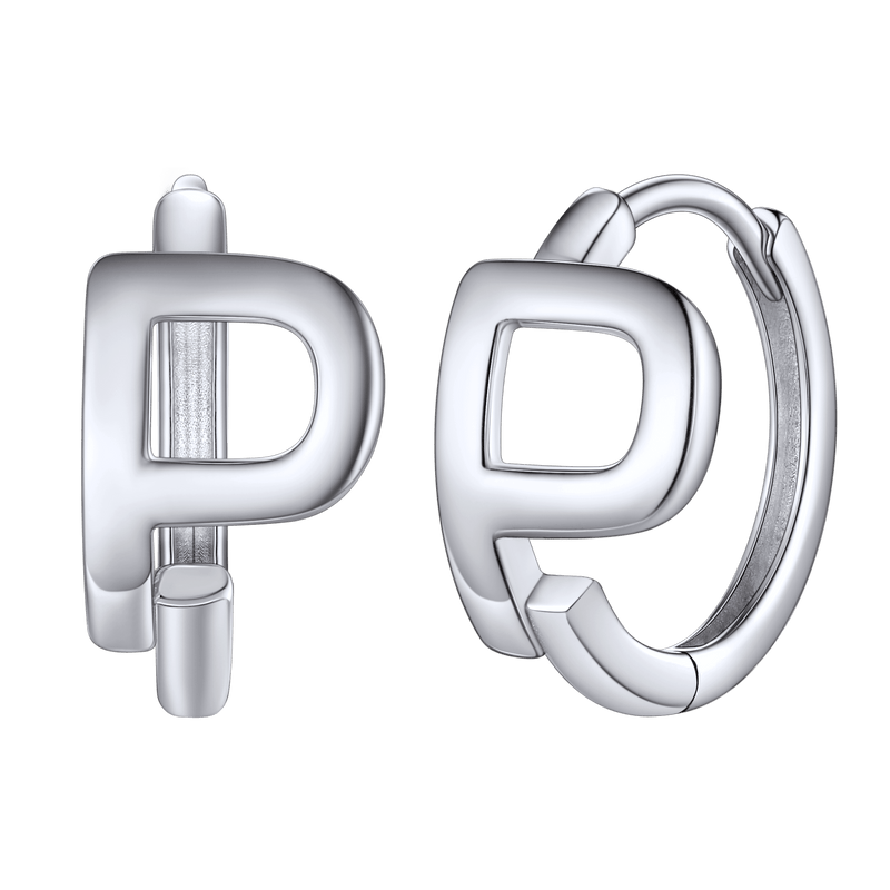 Sterling Silver Initial Letter A-z Hoop Earrings for