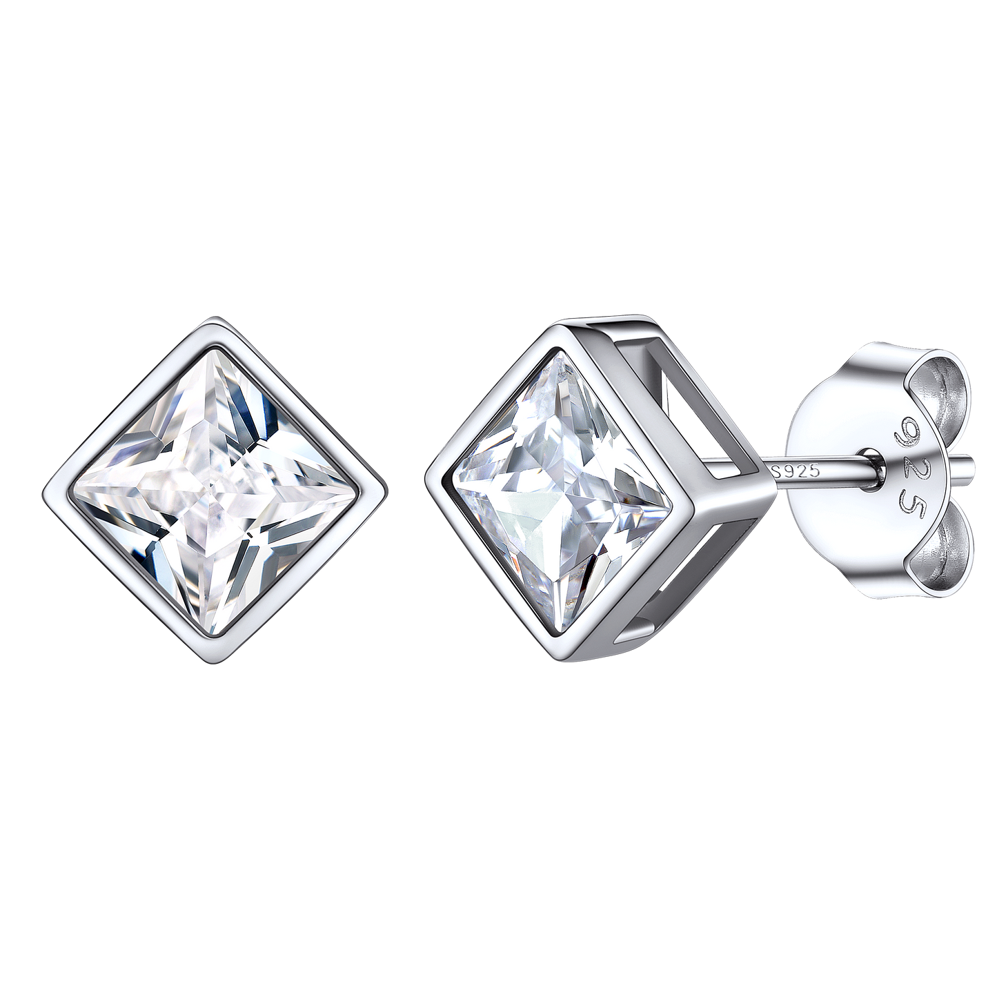 Flash Square Stud Earrings 5mm 7mm Width Sterling Silver
