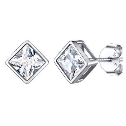 Flash Square Stud Earrings 5mm 7mm Width Sterling Silver