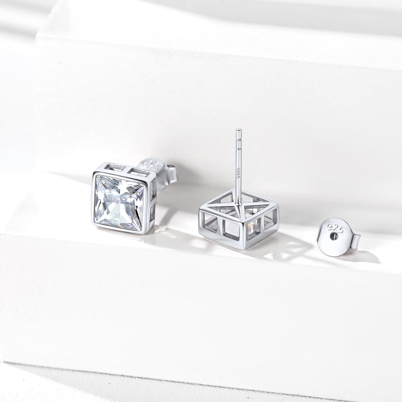 Flash Square Stud Earrings 5mm 7mm Width Sterling Silver