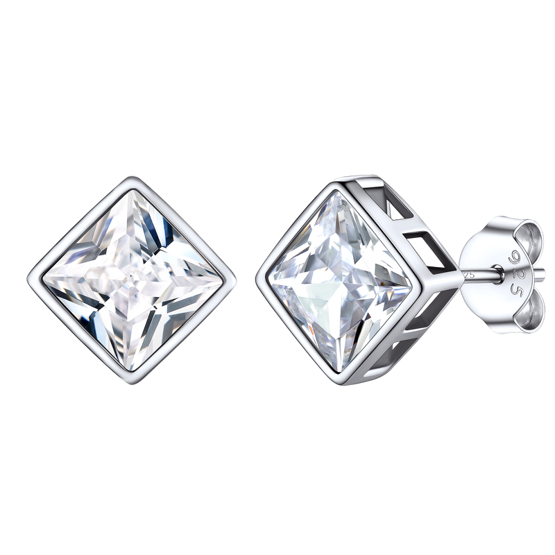 Flash Square Stud Earrings 5mm 7mm Width Sterling Silver