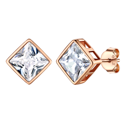 Flash Square Stud Earrings 5mm 7mm Width Sterling Silver