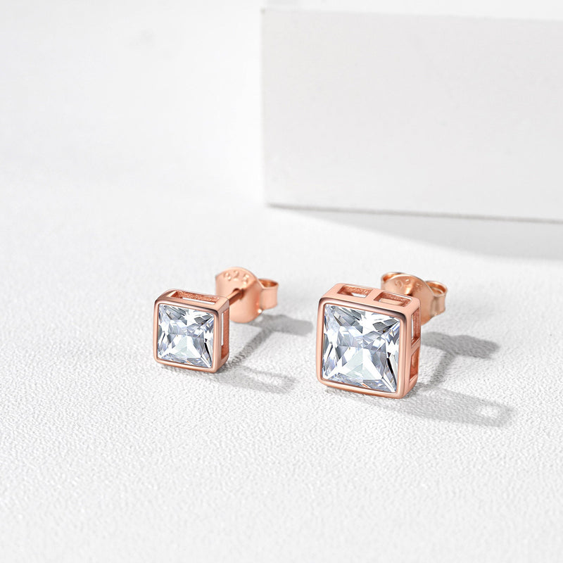 Flash Square Stud Earrings 5mm 7mm Width Sterling Silver