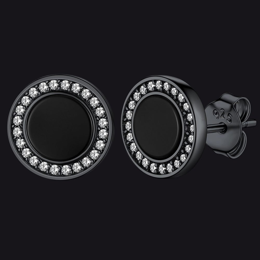 Sterling Silver Viking Runes Black Onyx Stud Earrings for