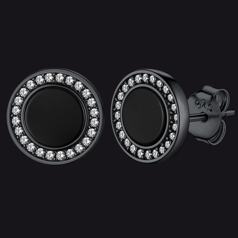 Sterling Silver Viking Runes Black Onyx Stud Earrings for