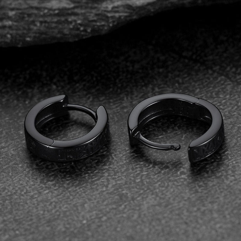 Norse Viking Runes Huggie Hoop Earrings in Sterling Silver