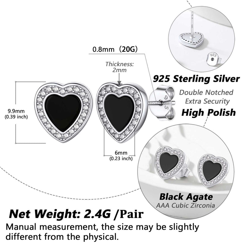 Flash Sterling Silver Heart-shaped Black Onyx Stud Earrings for