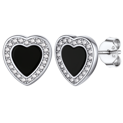 Flash Sterling Silver Heart-shaped Black Onyx Stud Earrings for