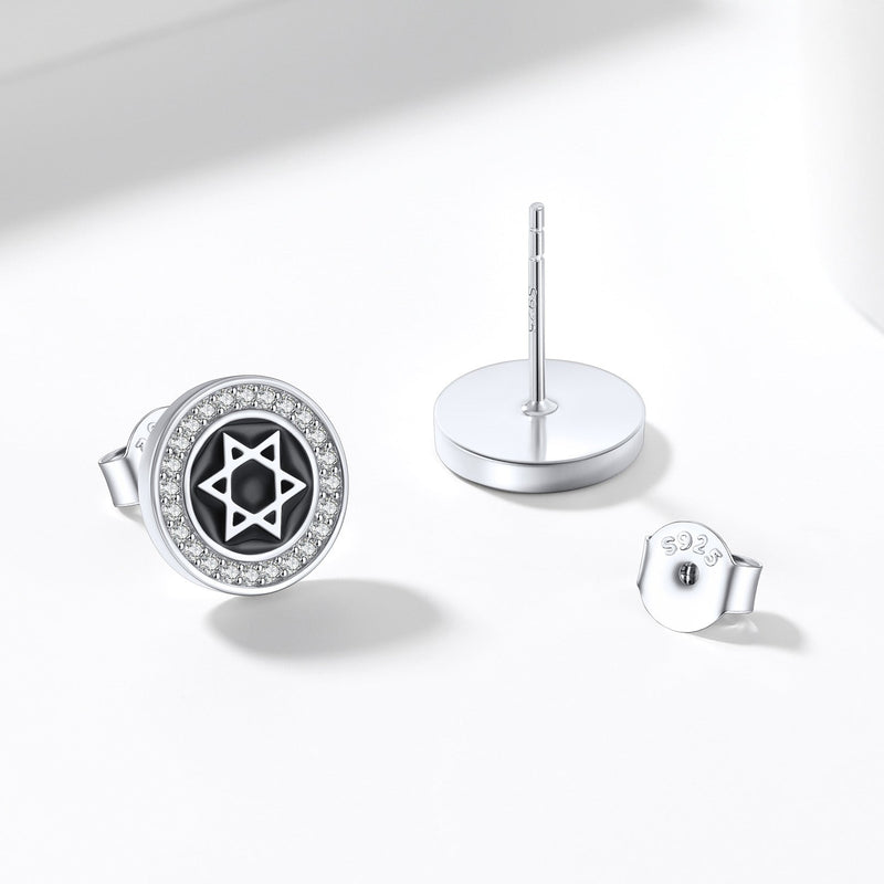 Silver Zircon Star of David Stud Earrings for