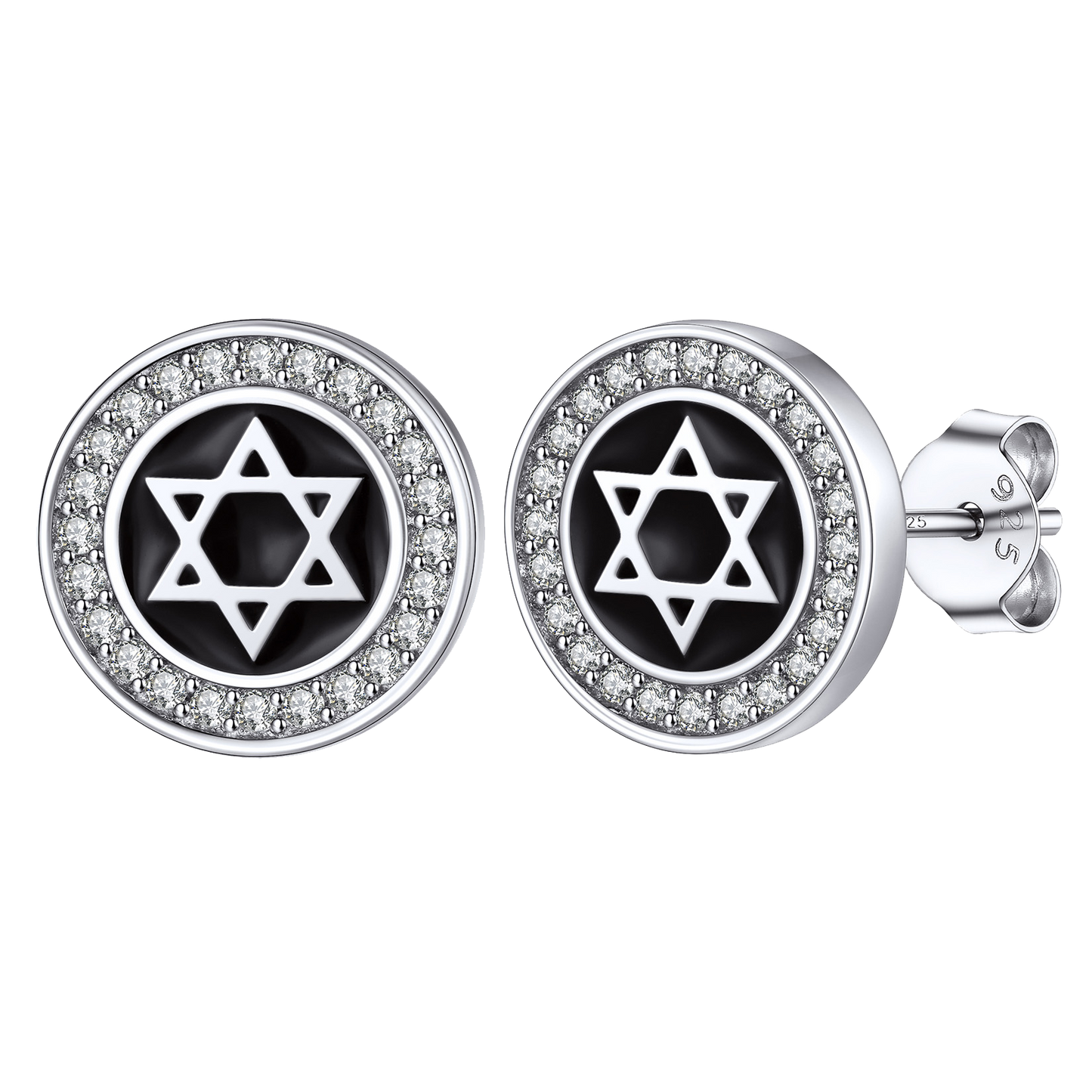 Silver Zircon Star of David Stud Earrings for