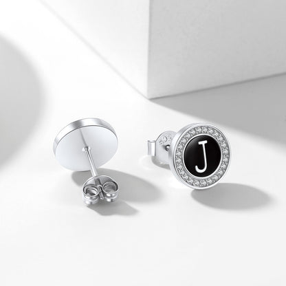 Personalized Black Initial Letter Stud Earrings for