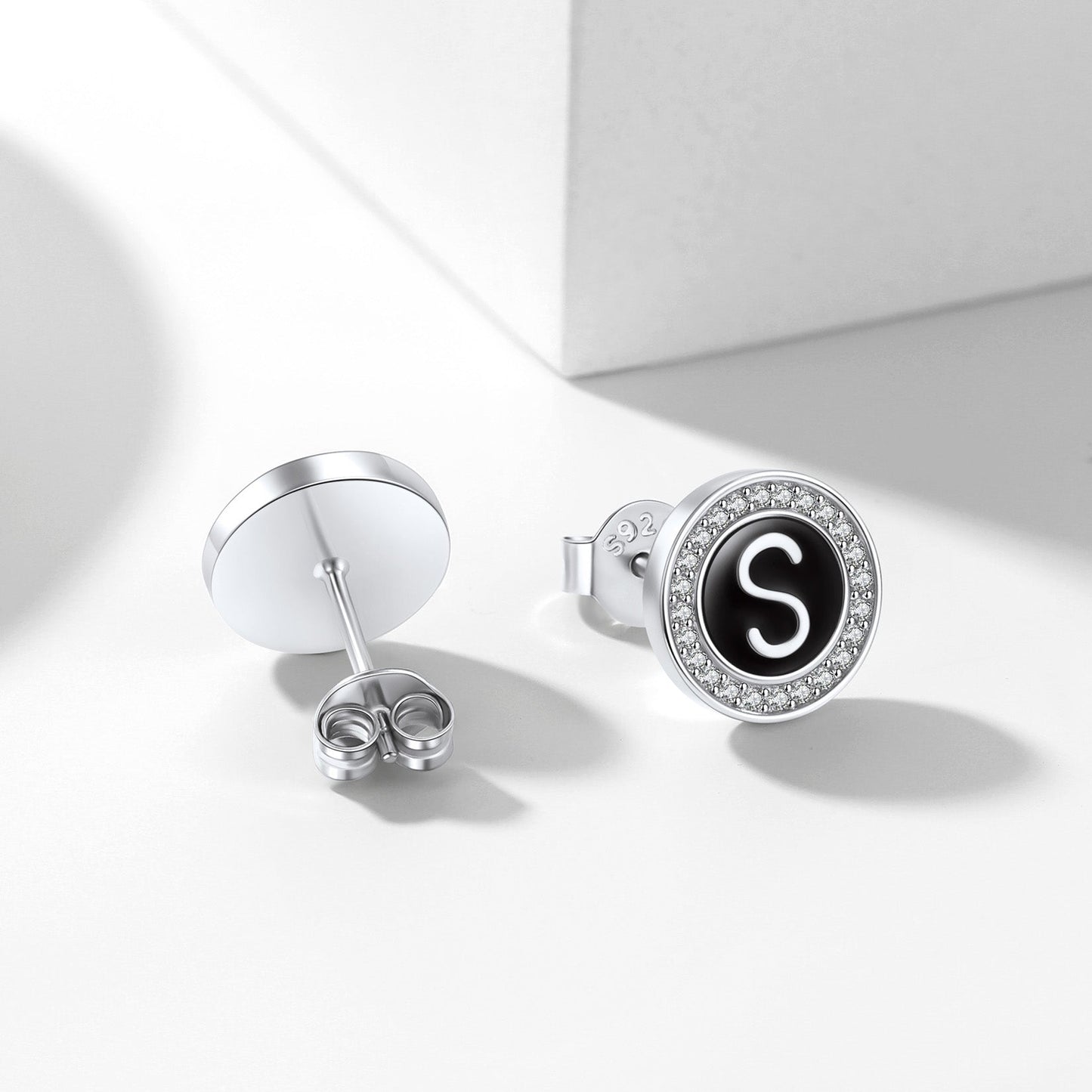 Personalized Black Initial Letter Stud Earrings for