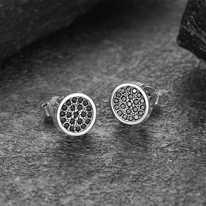 10mm Round Black Diamond Stud Earrings With Runes