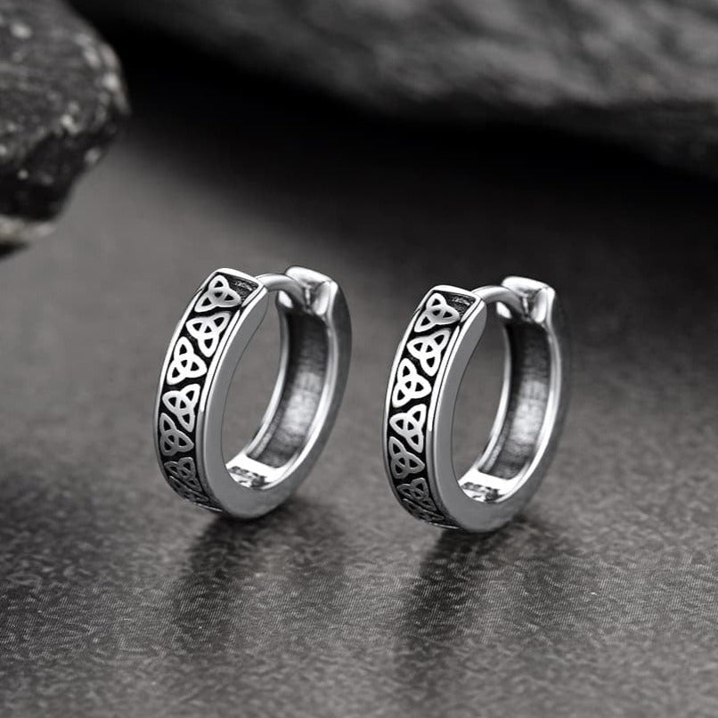 Sterling Silver Celtic Knot Huggie Hoop Earrings for