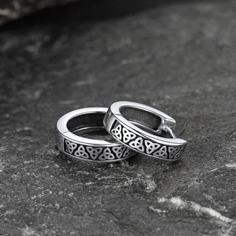 Sterling Silver Celtic Knot Huggie Hoop Earrings for