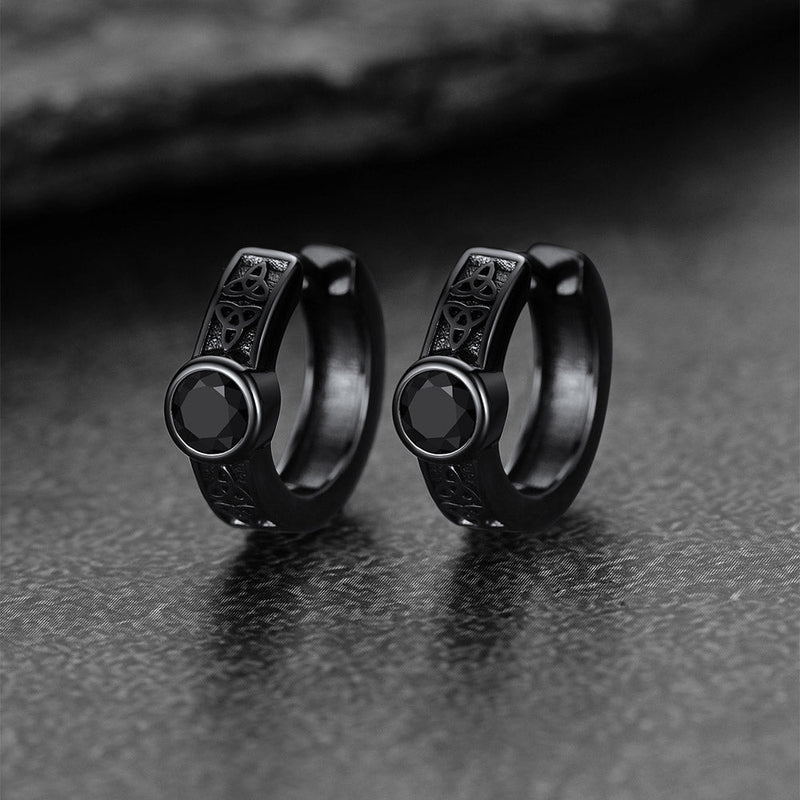 Black Onyx Celtic Knot Huggie Hoop Earrings for