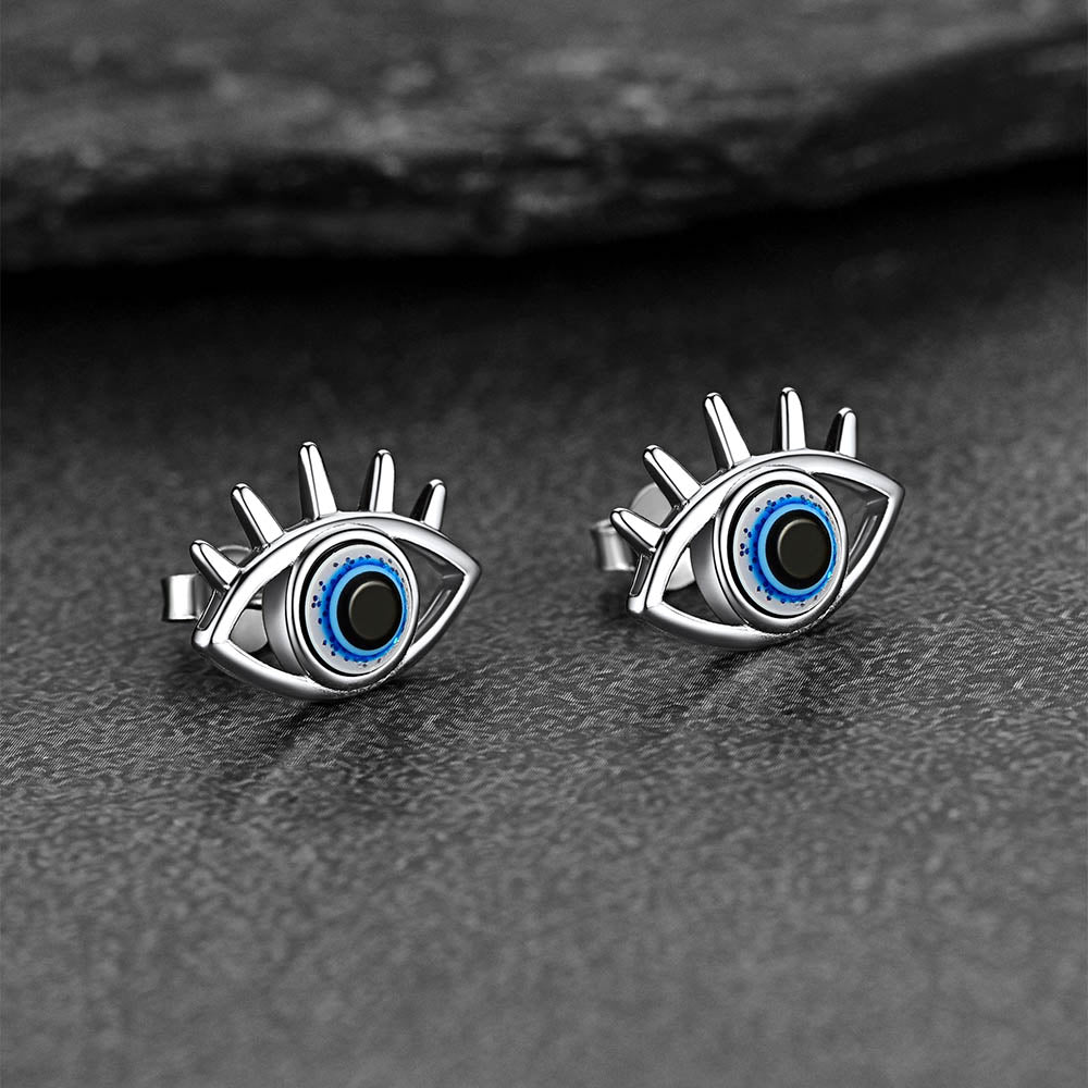 Sterling Silver Evil Eye Stud Earrings for