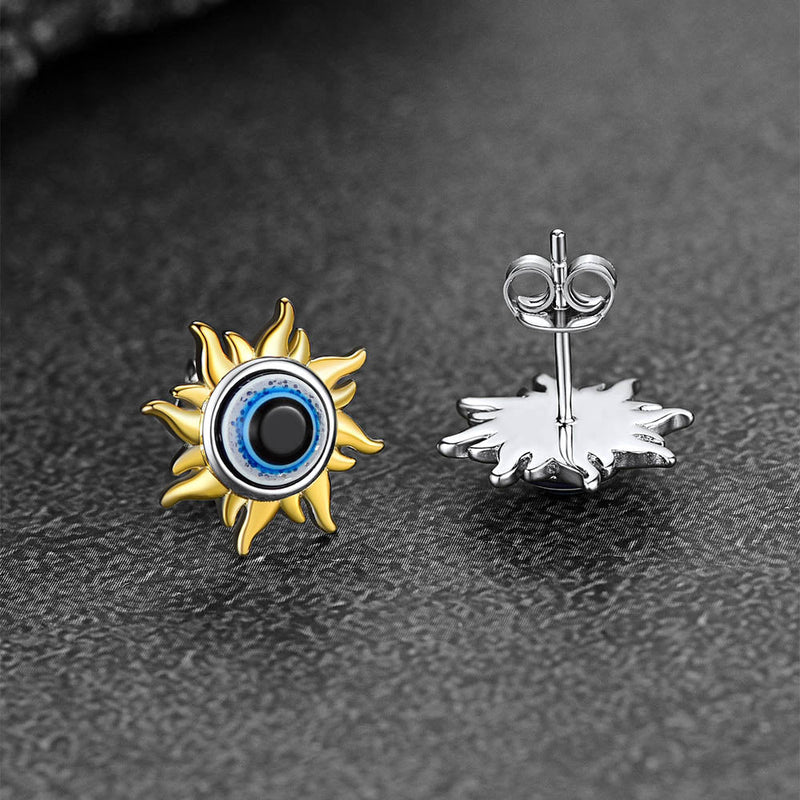 Evil Eye Sun Stud Earrings for in Sterling Silver