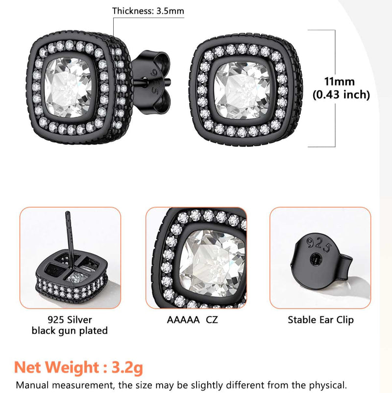 6mm Cushion Cut Diamond Halo Stud Earrings in Sterling Silver