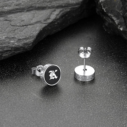 Engraved Black Onyx Stud Earrings With Viking Rune