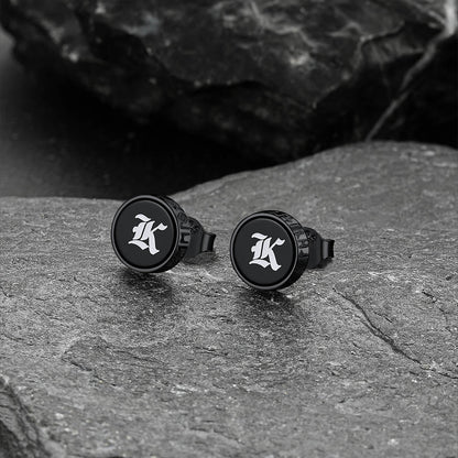 Engraved Black Onyx Stud Earrings With Viking Rune