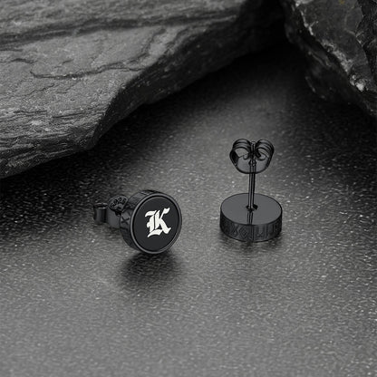 Engraved Black Onyx Stud Earrings With Viking Rune