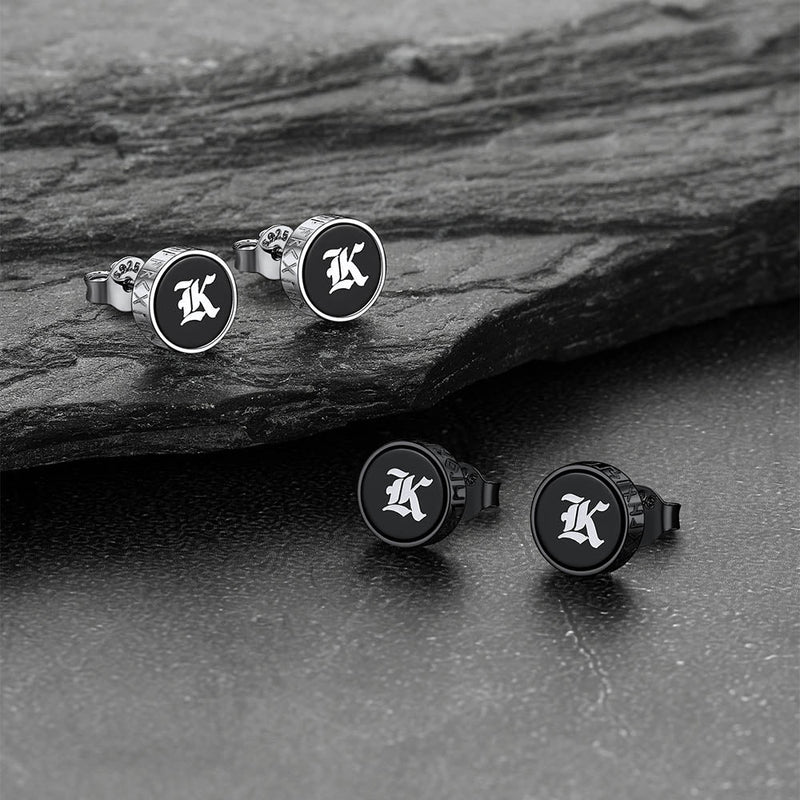 Engraved Black Onyx Stud Earrings With Viking Rune