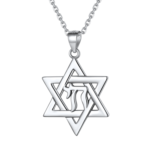Silver Hebrew Jewish Pendant Necklace for